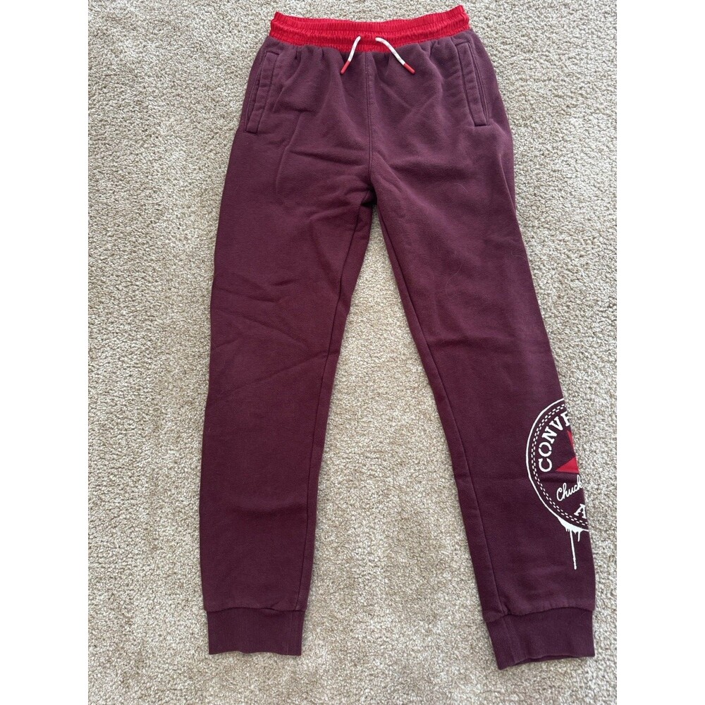Converse Kids Joggers Size Large Maroon Red Sweatpants Logo on Leg